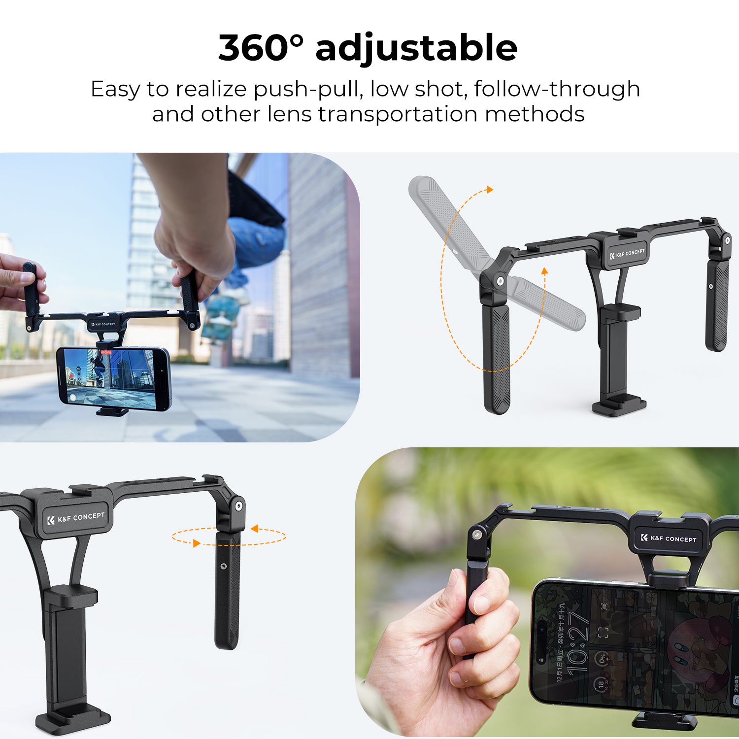 K&F Smartphone Video Rig with Dual Handles, Foldable Aluminum Video Stabilizer Phone Video Rig Compatible for iPhone,Samsung and all phones K&F Smartphone Video Rig with Dual Handles, Foldable Aluminum Video Stabilizer Phone Video Rig Compatible for iPhone,Samsung and all phones